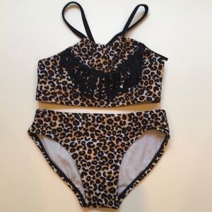 ART CLASS 2 Piece Bikini Swimsuit Cheetah Animal Print Fringe Little Girl’s XS